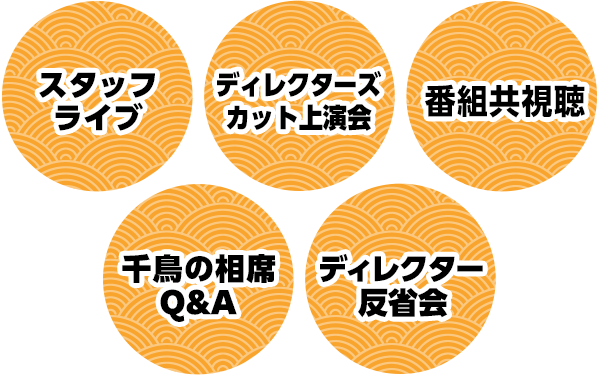 スタッフライブ・ディレクターズカット上映会・番組共視聴・千鳥の相席Q&A・ディレクター反省会